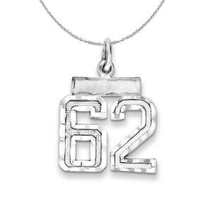 Silver, Varsity Collection, Small D/C Number 62 Necklace - 24 In